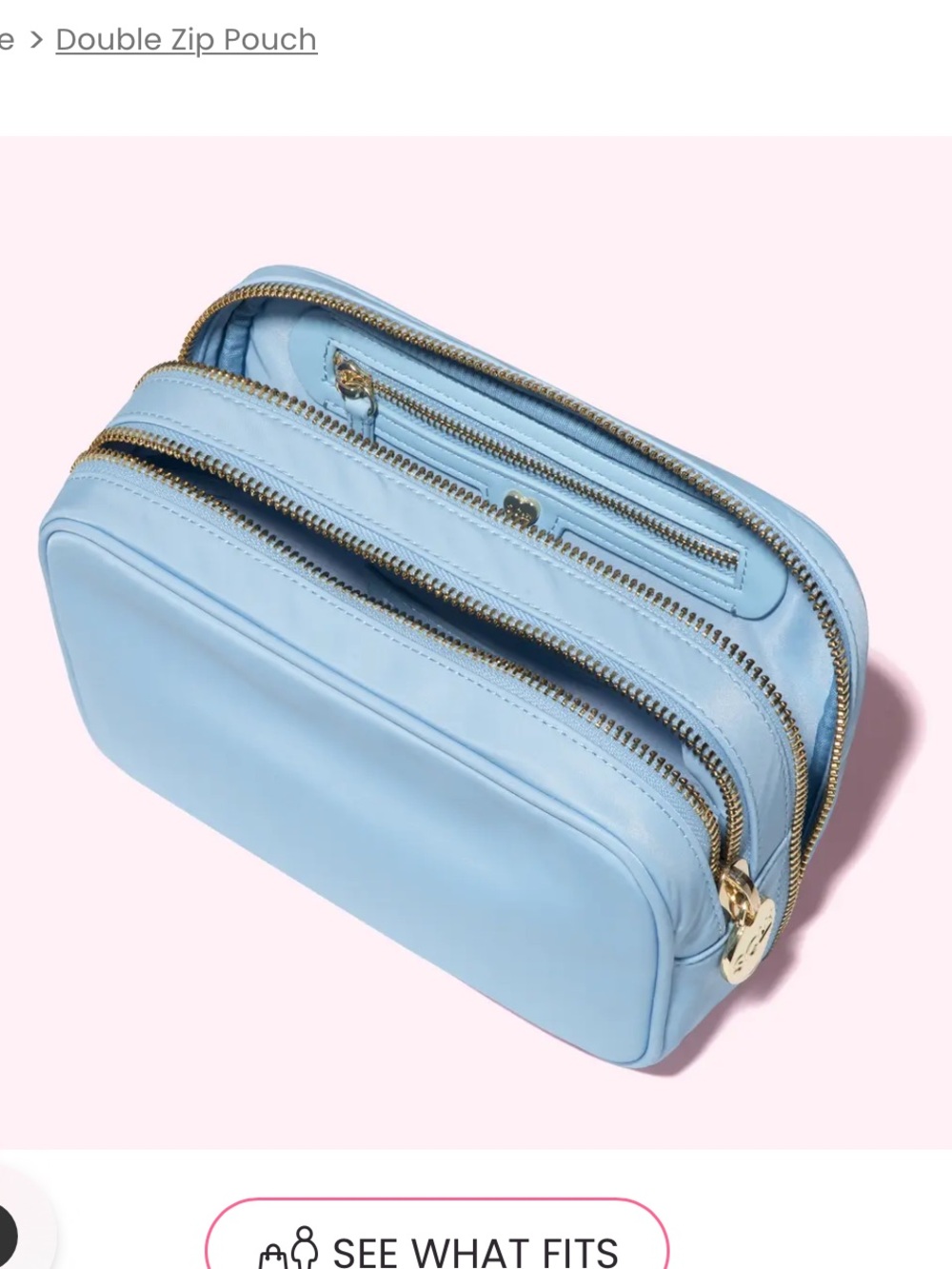 Stoney Clover Lane Powder Blue Double Zip Cosmetic Pouch with Gold Hardware